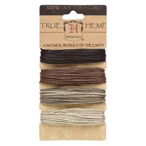 Cord, Hemptique&reg;, hemp, assorted earthy colors, 1mm diameter, 20-pound test. Sold per pkg of (4) 30-foot sections.