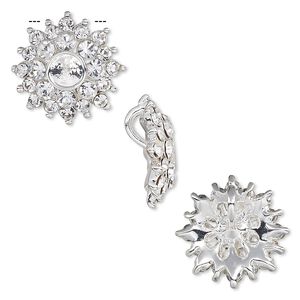 Pendant 1pkg1, Almost Instant Jewelry&reg;, crystals and silver-plated "pewter" (zinc-based alloy), crystal clear, 16.5mm flower with PP32 or SS19 setting and hidden bail.
