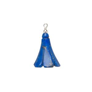Drop 1pkg2, sterling silver and lapis lazuli (natural), 15x12mm hand-cut flower cone