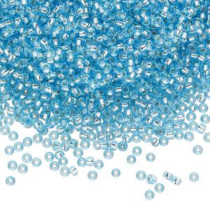Seed bead, Preciosa Ornela Czech glass, pkg/500g, #11 rocaille, translucent solgel dyed silver-lined turquoise blue, (78134).