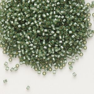 Seed bead, Delica&reg; 1pkg50g glass, #11 round, translucent semi-matte silver-lined moss green / outside dyed (DB-0689)