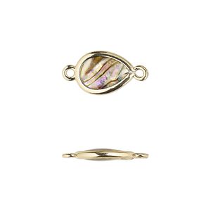 Link, paua shell and gold-finished brass (assembled), 13x8mm-14x9mm double-sided teardrop. Sold per pkg of 4.