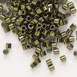 Seed bead, Delica&reg;, glass, pkg/250g, #8 round, opaque metallic olive (DBL-0011).