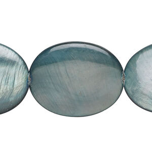 Mother-of-pearl shell 1pkg1, puffed oval bead 15 inch dark teal 27x22mm-28x22mm