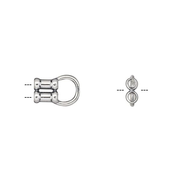 Crimp end 1pkg2 sterling silver, 11x6mm tube / 1.3mm inside diameter, 2-strand / antiqued / JBB Findings image number 0