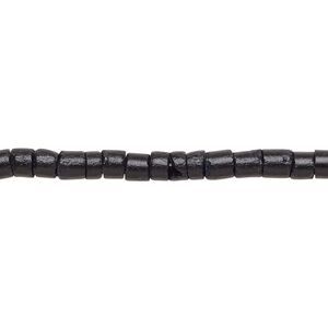 Bead, coconut shell (dyed / waxed), black, 3-4mm hand-cut heishi. Sold per pkg of (2) 24-inch strands.