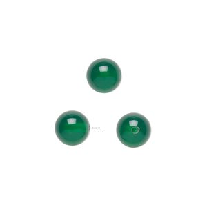 Green agate 1pkg2, half-drilled round bead 6mm