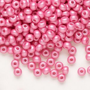 Seed bead, Preciosa Ornela Czech glass, pkg/50g, #6 rocaille, opaque PermaLux dyed pink chalkwhite, (22010).