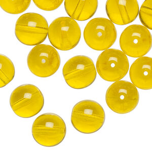 Bead, Czech glass druk 1pkg40, transparent yellow, 10mm round.