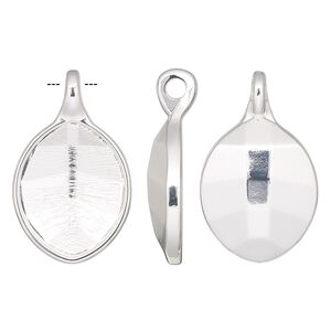 Pendant, Almost Instant Jewelry&reg;, silver-plated "pewter" (zinc-based alloy), 34x20.5mm leaf with 23x18mm faceted pure leaf glue-in setting and 3mm hole. Sold individually.