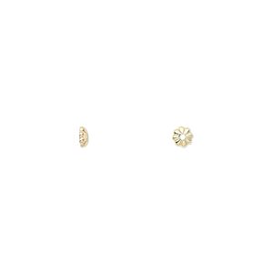 Bead cap, gold-plated brass, 3x1mm ribbed round, fits 2-4mm bead. Sold per pkg of 1,000.
