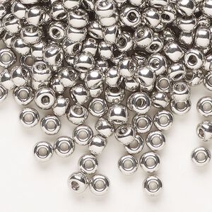 Seed bead, Miyuki, glass, pkg/250g, #6 rocaille, opaque palladium-plated, (RR-194).