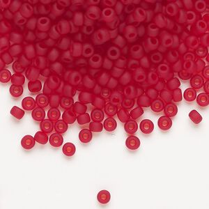 Seed bead, Miyuki, glass, pkg/250g, #8 rocaille, translucent matte ruby (RR-141F).