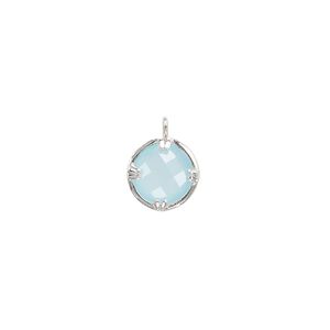 Drop, chalcedony (dyed) and sterling silver, blue, 10mm double-sided faceted round. Sold individually.