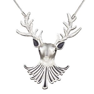 Necklace, enamel / silver-coated plastic / silver-plated steel / "pewter" (zinc-based alloy), black, 3x2-1/2 inch reindeer, 16 inches with 2-inch extender chain and lobster claw clasp. Sold individually.
