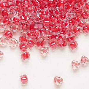 Seed bead, Miyuki, glass, transparent clear color-lined red, (TR1111), #5 triangle. Sold per 250-gram pkg.