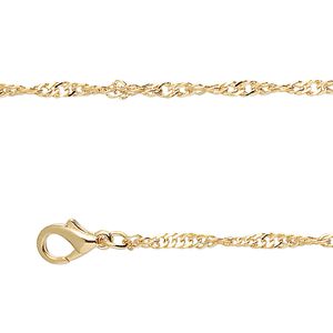Chain 1pkg4 Singapore, 1mm / lobster claw clasp, gold-finished brass 18 inch