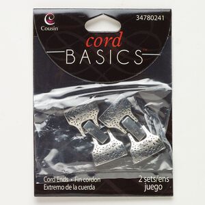 Clasp fold-over 1pkg2 "pewter" (zinc alloy), 34x18mm textured / fits up to 16x2mm cord, antique silver-finished 1-strand