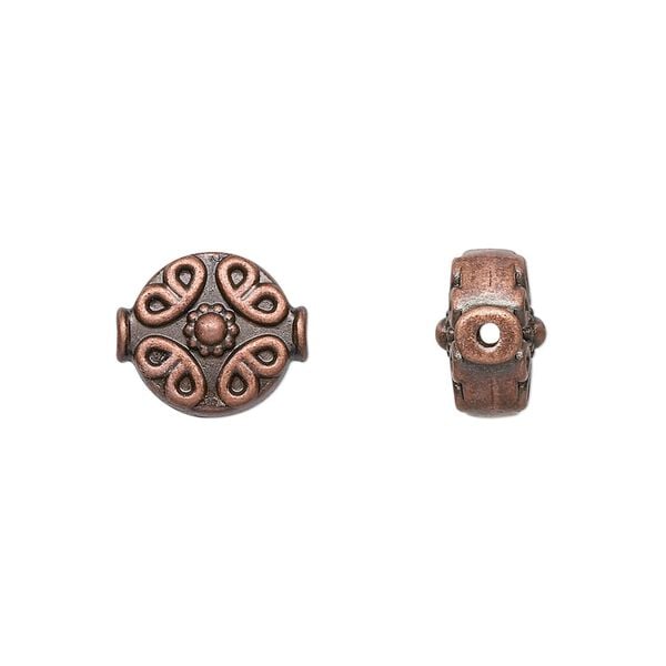 Bead 1pkg10 copper-finished "pewter", 10mm flat round, antique image number 0