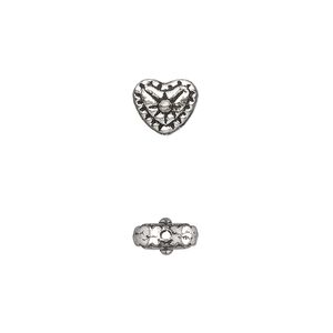 Bead 1pkg50 silver-plated "pewter", 8x7mm heart, antique