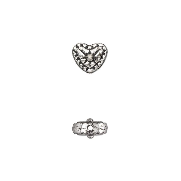 Bead 1pkg50 silver-plated "pewter", 8x7mm heart, antique image number 0