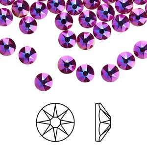 Flat back 144pk fuchsia shimmer foil back, Crystal Passions&reg; 4.6-4.8mm rose round SS20 2088