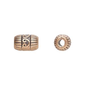 Bead 1pkg20 copper-plated "pewter", 11x8mm fancy tube, antique