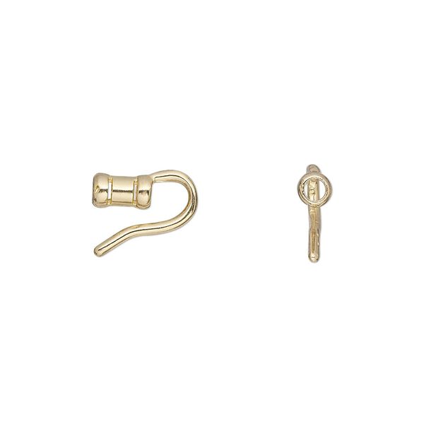 Clasp hook 1pkg4, 11x3.5mm tube / crimp end / fits 2mm cord, brass JBB Findings 1-strand image number 0