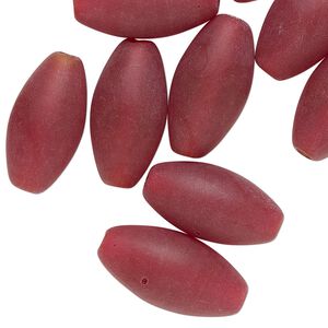 Bead, lampworked glass, translucent matte red, 20x10mm oval. Sold per 2-ounce pkg, approximately 20 beads.