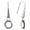 Earring fishhook 1pkg2 sterling silver, 42.5mm / fancy dot design / 12mm round 2-prong open back cab setting, 20 gauge antiqued 1 pair image number 0