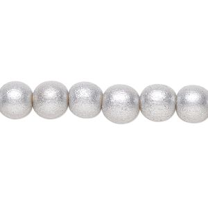 Bead 1pkg1, Taiwanese cheesewood (coated), painted metallic silver, 7-8mm round, 15-1/2 to 16 inches.