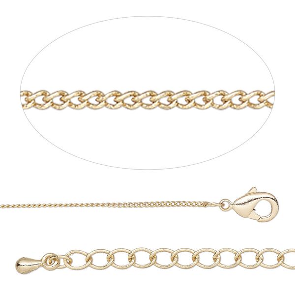 Chain 1pkg1 curb, 1mm / lobster claw clasp, gold-finished brass 18 inch image number 0