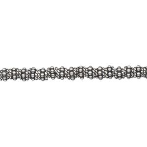 Bead 1pkg1troyoz sterling silver, 4x3mm beaded rondelle, antiqued Rajasthani