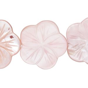 Mother-of-pearl shell 1pkg1, carved flat flower bead 15 inch pale blush 24x23mm-26x25mm