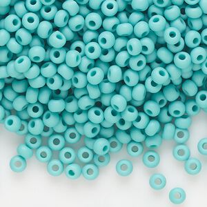 Seed bead, Preciosa Ornela Czech glass, pkg/50g, #8 rocaille, opaque matte green turquoise, (63130).