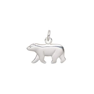 Charm, sterling silver, 18.5x10mm single-sided bear. Sold individually.