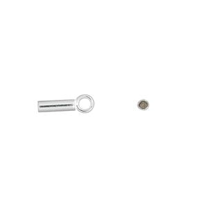 Cord end glue-in 1pkg6 sterling silver, 8x2mm cylinder / loop, 1.5mm inside diameter