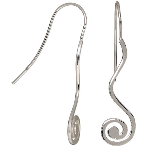 Earring, Create Compliments&reg;, sterling silver, 2-inch wavy fishhook with spiral. Sold per pair. image number 0
