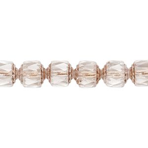 Bead, Czech glass, transparent clear and metallic copper, 8mm round cathedral. Sold per 15-1/2" to 16" strand, approximately 50 beads.