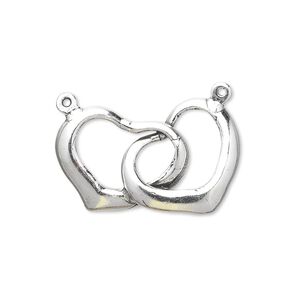 Charm, sterling silver, 24.5x15mm interlocking double heart with 2 loops. Sold individually.