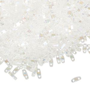Seed bead, TILA&reg;, glass, pkg/5g, 5x1.2mm quarter tila rectangle, translucent rainbow crystal clear, (QTL-250).