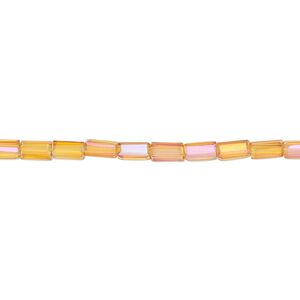 Bead, glass, crystal astral pink, 5x2.5mm faceted tube. Sold per 15-1/2 to 16-inch strand.