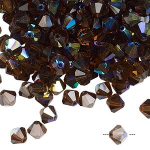 Bead 288pk smoked topaz AB, Preciosa Czech crystal 6mm bicone
