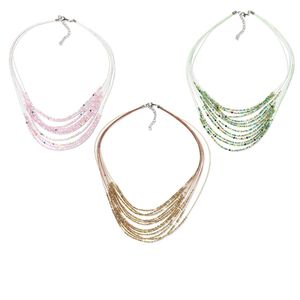 Necklace mix, multi-strand, glass and silver-finished steel. pastel mix, 16 inches with 2-1/2 inch extender chain. Sold per pkg of 3.