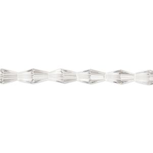 Bead, glass, crystal clear, 8.5x4mm long bicone. Sold per 15-1/2 to 16-inch strand.
