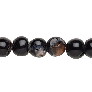 Black agate 1pkg1, uneven round bead 14 inch 9-10mm