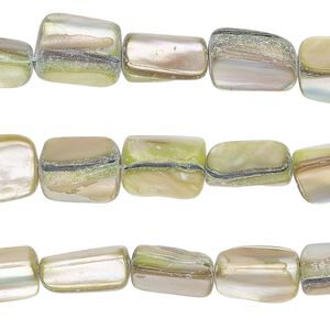 Mother-of-pearl shell 1pkg3, chip / stick beads 15 inch yellow-green medium to large chip / 10x7mm-11x8mm stick