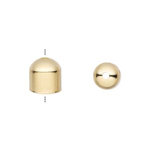 Cord end 1pkg10 gold-plated, 8mm / 7mm inside diameter, brass