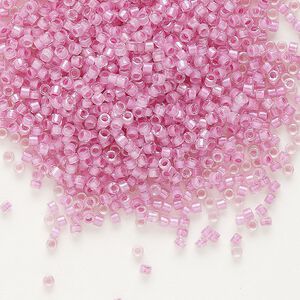 Seed bead, Delica&reg;, glass, pkg/50g, #11 round, translucent orchid-lined luster crystal clear (DB-0072).