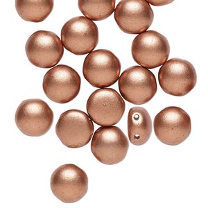 Bead, Preciosa Candy&trade;, Czech pressed glass, opaque satin copper, 8mm candy with (2) 0.8-0.9mm holes. Sold per pkg of 20.